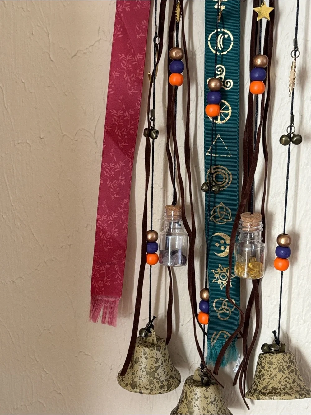 **NEW** Boho Wall Hanging Wind Chime – Teal, Pink, and Brown